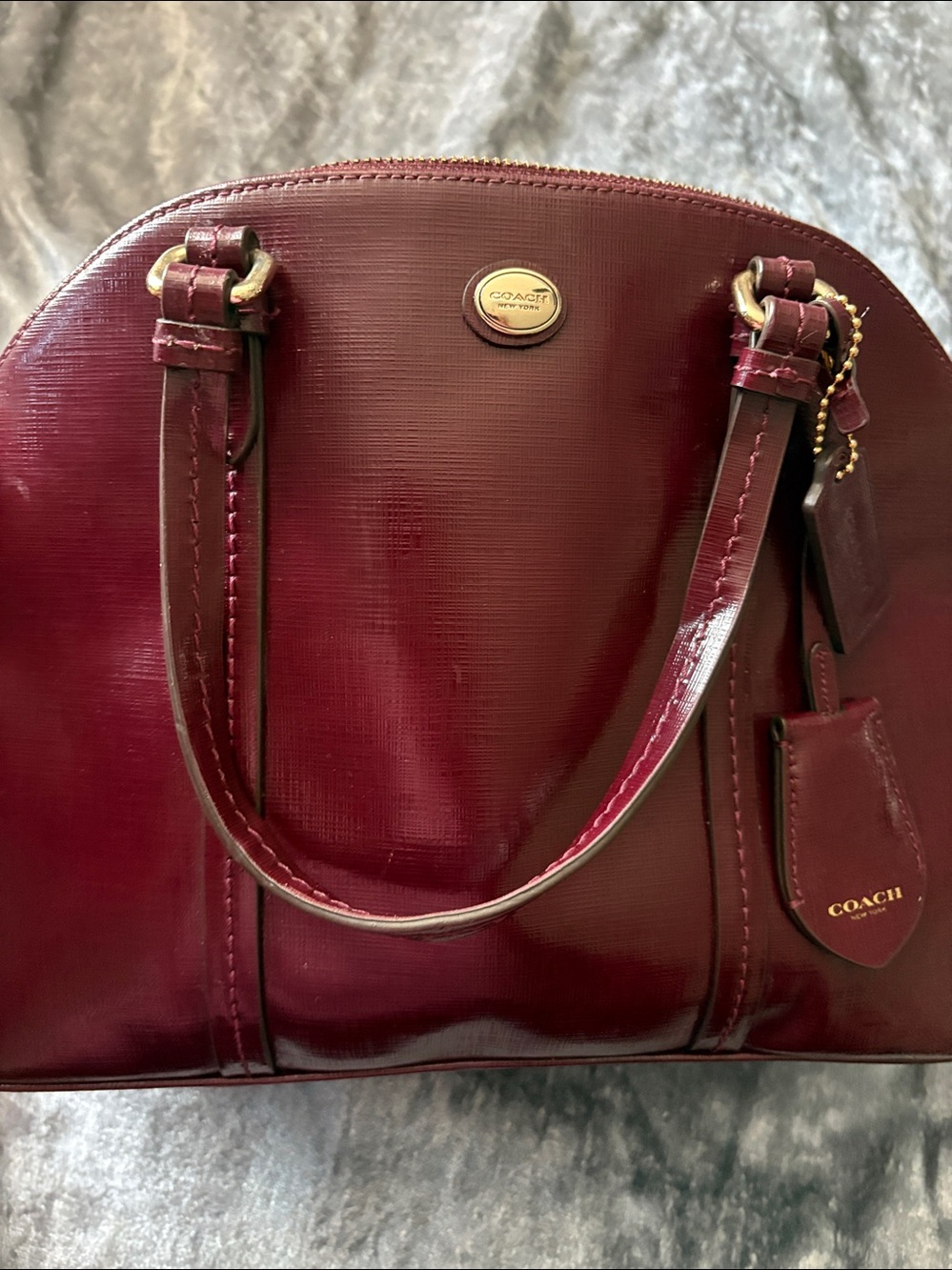 Beautiful Coach Peyton Burgundy Gloss Dome Satchel